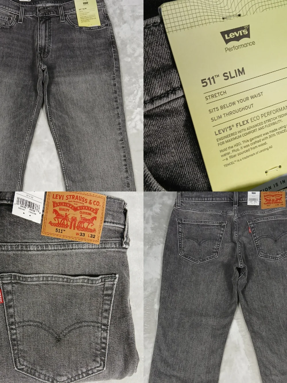 Levi's 511 Slim Jeans 33x32 Men's Gray Denim Wash Stretch NWT New